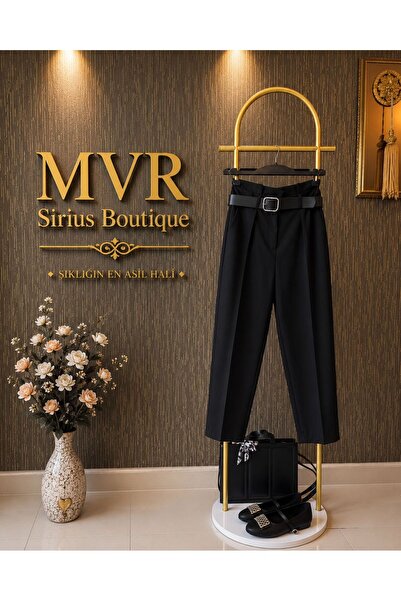 MVR Sirius Boutique Krem Kemerli Kumaş Pantolon
