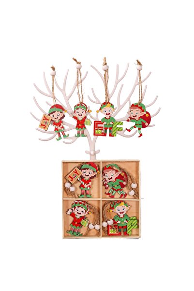 Rao Set 12 Decoratiuni de Craciun din Lemn, cu Snur pentru Agatare in Brad, 4...