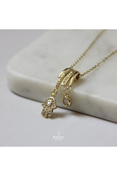 Rococo Shine Çelik Fatma Ana Eli Charmlı Kolye
