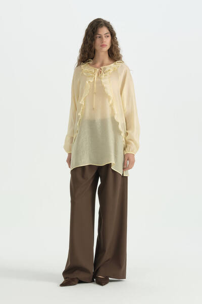 Nihan Romantic Tunic with Flywheel and Ruffle Detail - Butter Yellow