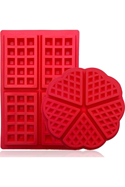 STARSTAR Two silicone heart-shaped waffle molds, baking molds, red waffle molds