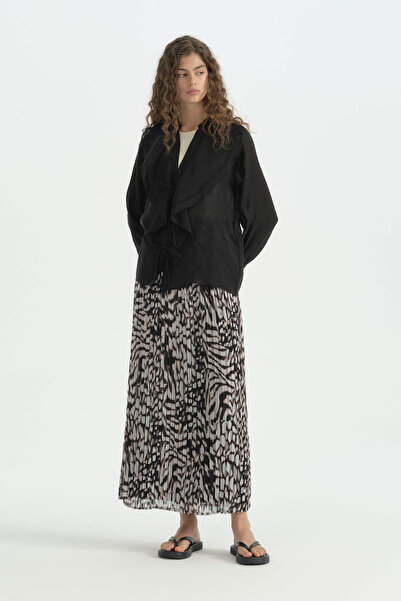 Nihan Flounced Tie-Back Blouse - Black