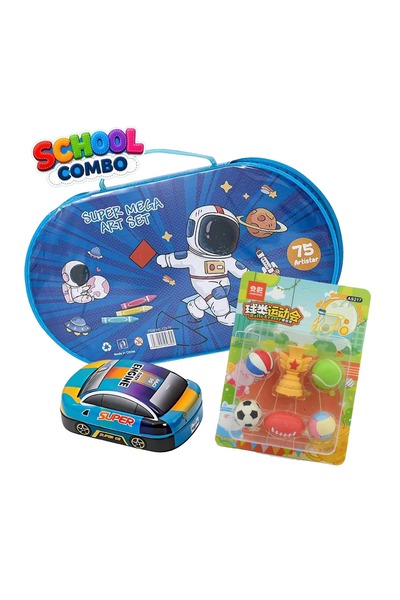 Zen Store 3PC Kids School Combo | 1PC 75 Piece Art & Craft Set + 1PC Car Penc...