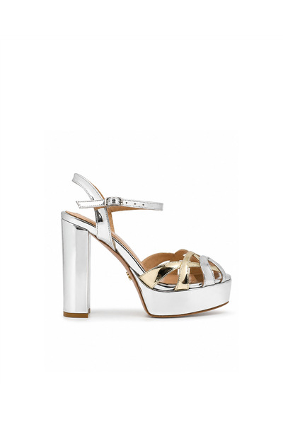 Vario Genuine Shiny Leather Platform Heeled Shoes Z577 Gold+Silver