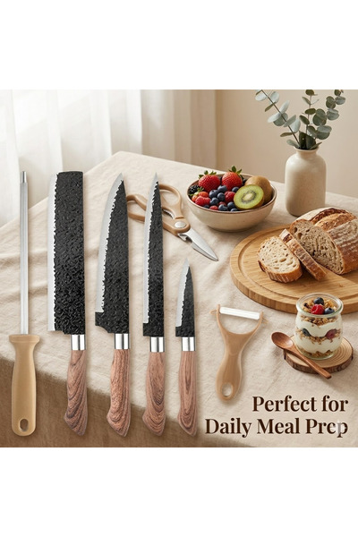 Klyte 8-Piece Kitchen Knife Set with Meat Claws, Scissors & Sharpener, Ultra-Sharp Chef Knives for Meat Slicing & Vegetable Prep, Ergonomic Cutlery for Home Kitchens & Chefs