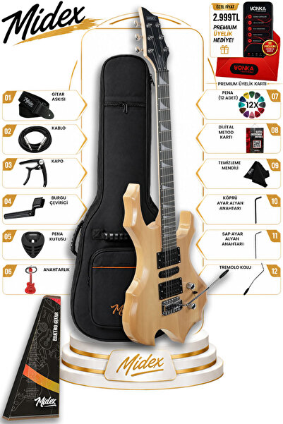 Midex Force-NT Profesyonel Axel Kasa HSH Elektro Gitar Seti Natural