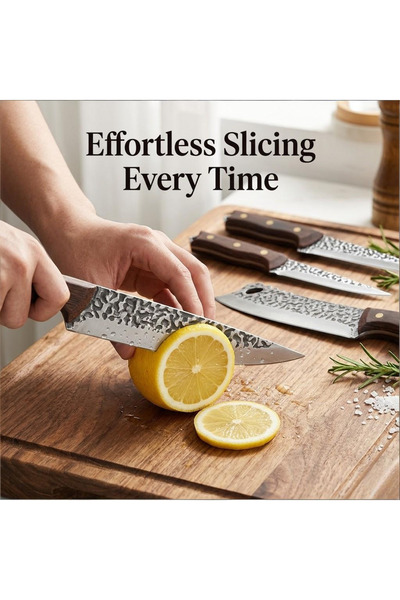 Klyte 8-Piece Kitchen Knife Set with Bag, Gloves & Sharpener, Ultra-Sharp Chef Knives for Meat Deboning & Vegetable Prep, Ergonomic Cutlery for Home Kitchens & Chefs