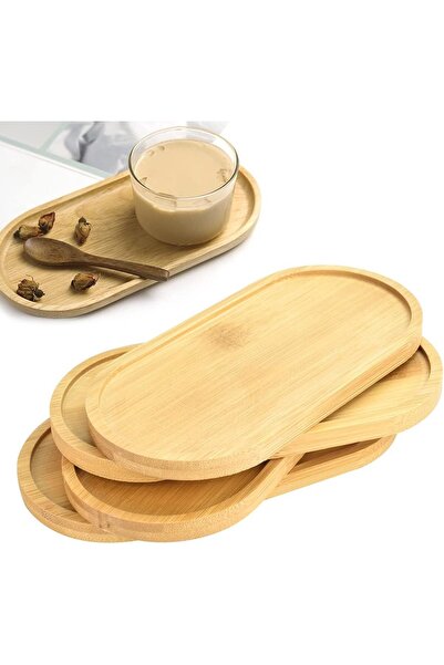 STARSTAR 4-Piece Set Bamboo Trays: Oval Wooden Tray, Small Round Tray, Plant/...