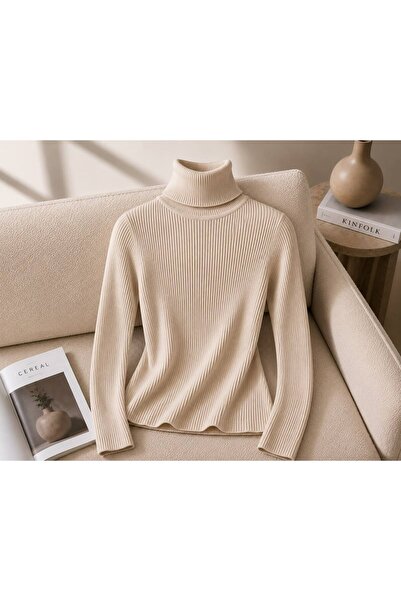 threeoff Women's Basic Ribbed Knit Sweater Turtleneck Flexible Fitted Fit