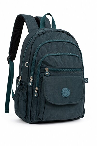 Paul Brand Unisex Velora Günlük Kullanıma Uygun Çok Bölmeli Geniş Hacimli Krinkıl Kumaş Yeşil Sırt Çantası Okul Boy