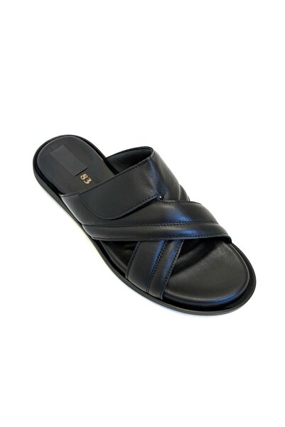 babuccu83 Men's Cirtli Cross-Strap Genuine Leather Slippers