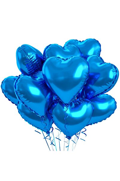 BALON DİYARI Blue Foil Heart Balloon Compatible with Air and Helium 25cm High...