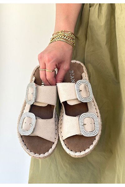 Lavish Gold Hertas Beige Nubuck Buckle Slippers