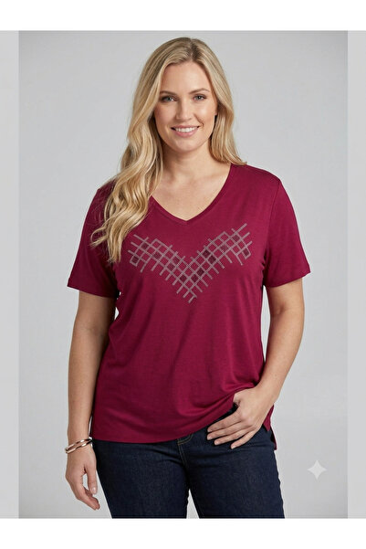 ENGIN Women's Viscose Combed Cotton Stone Detailed Blouse T-Shirt