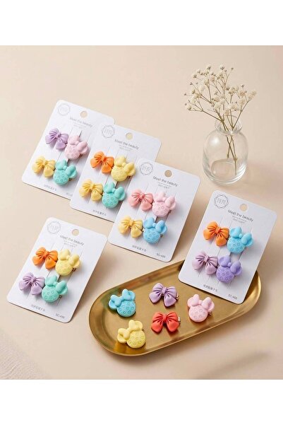 happyaksesuar Minnie Mouse ve Fiyonk Figürlü Karışık Pastel Renk Çiftli 5,5 c...