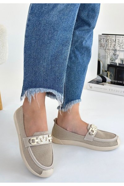 lucistep Wata Beige Knit Ballerina Shoes