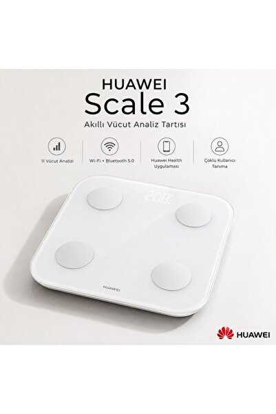 Huawei Akıllı Tartı 3 - Yağ Ölçer ve Vücut Analiz Cihazı, Beyaz Temperli Cam,...