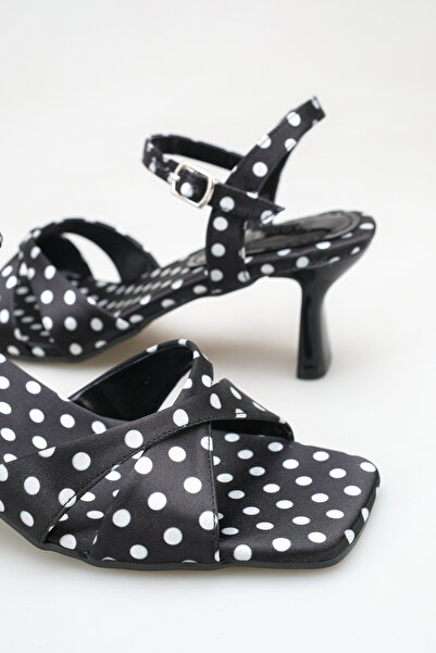 Long Star Women's Satin Polka Dot Thick Heeled Sandals