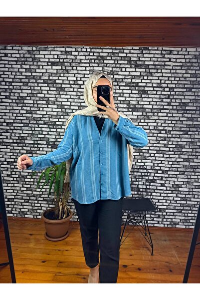 ZarülAAy fashıon Striped Kimono with Button Detail on the Front, Standard Size.
