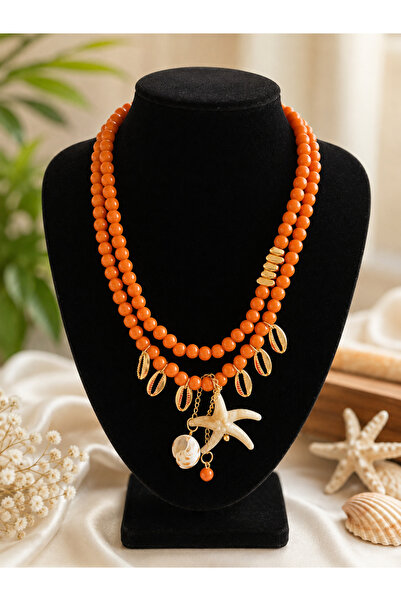 ANKA JEWELLRY قلادة نسائية من الفولاذ بتفاصيل نجم البحر والصدف البحري مع خرز ...