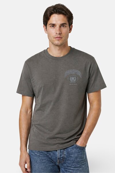 Good For Nothing Men Crew Neck Short Sleeve Brand Logo T-Shirt, Grey