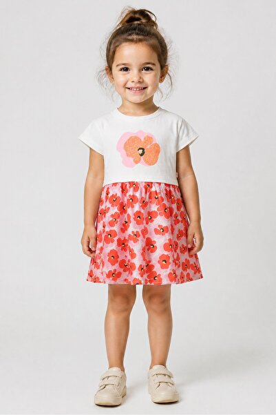 Catimini Toddlers Girl Floral Print Short Sleeve Dress, Multicolor