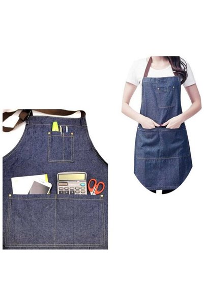 Morvena Picks Set de 2 șorțuri de bucătărie din denim - Șorț unisex cu trei b...