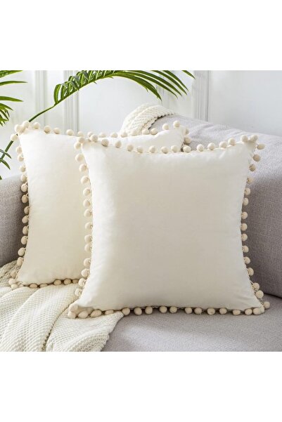 STARSTAR Two Soft Velvet Pillowcases 45x45 cm in Cream Modern Bohemian Style ...