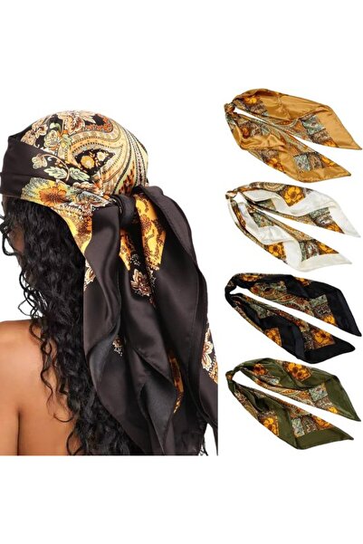 STARSTAR A set of 4 silk headscarves, each 90x90 cm - multi-functional women'...