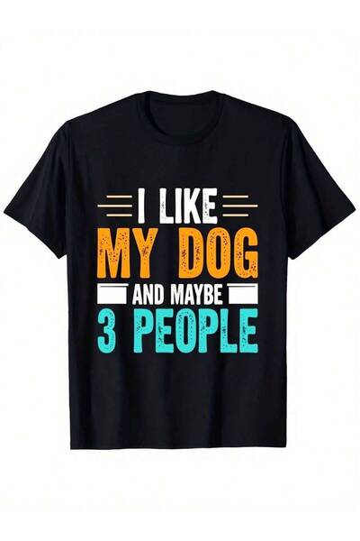 KYMC07 Men's Black Patterned-Shirt I Like My Dog And Maybe 3 People Simple Ro...