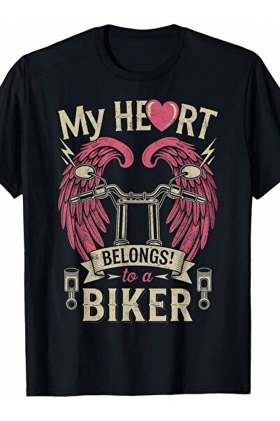 4Car My Heart Belongs To A Biker| Motorcycling Riding Lover Girls T-Shirt| Vi...