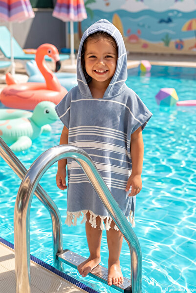 REMSA 100% Cotton Muslin Patterned Children's Hooded Sea Pool Beach Poncho 01...