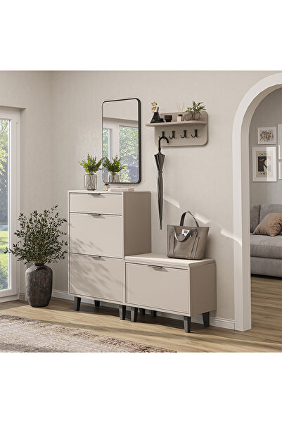 ROOMART Nord Vestiyer Takımı Kapaklı Askılıklı Ayakkabılık Dolabı, Bench, Mod...