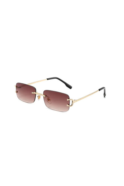 Toz Vintage Zavone Brown Metal Rectangular Rimless Vintage Retro Sunglasses