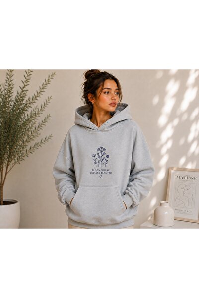 TREND EMMODA Women's Bloom Printed Hooded Oversize Sweatshirt