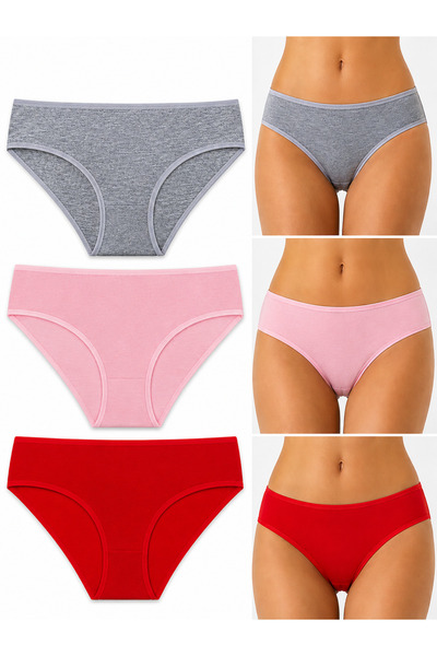 MİSS DONLİZZA Pink Gray Red Women's Cotton Panties 3 Pieces