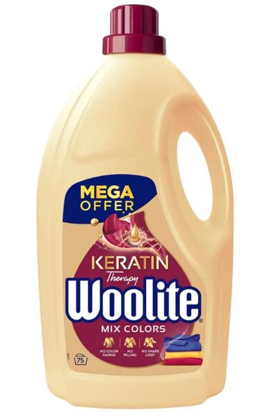 Woolite SEMNĂTURI MIXTE LICHID DE SPĂLARE COLORATE TERAPIE CU CREATINĂ 4,5 L ...