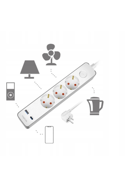 LogiLink Prelungitor 3 prize 1,4 m CEE7/7 USB-C PD 20W USB QC 3600W