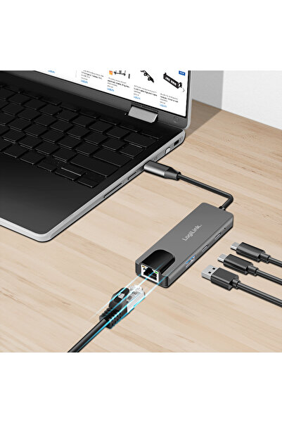 LogiLink Hub RJ45, Placă de rețea USB-C, 3 porturi, Ethernet 5Gbps, 2.5Gbps