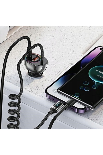 Usams ÎNCĂRCĂTOR AUTO USB-A 18W+USB-C 30W+CABLU LIGHTNING 30W PD+QC