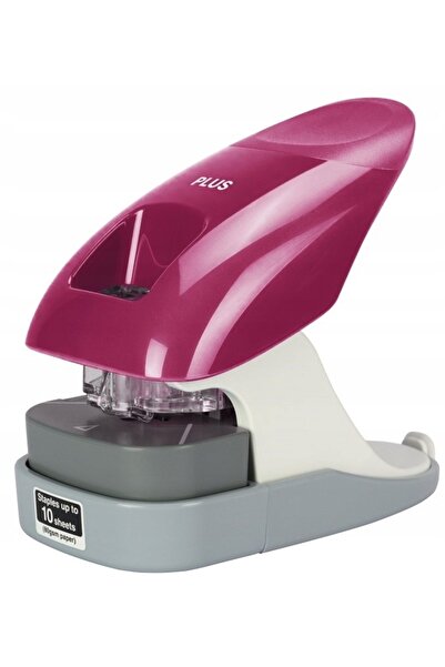 Plus Capsator de birou fără capse, 2 în 1, cu perforator pentru 10 coli, bordo