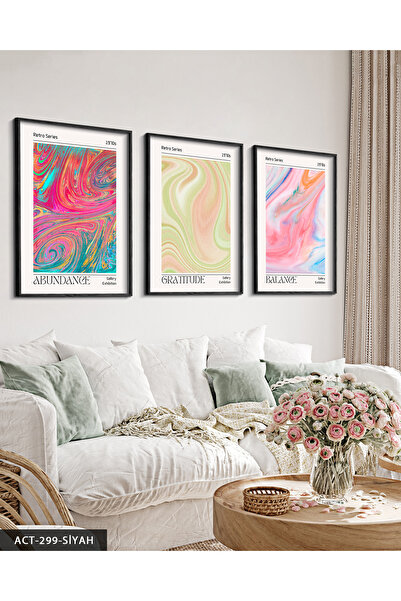 Evinemoda Aura Retro Series 3 Piece Wooden Framed Painting Act