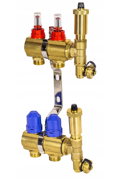 Invena Distribuitor pentru încălzire în pardoseală, cu 2 secțiuni, din alamă