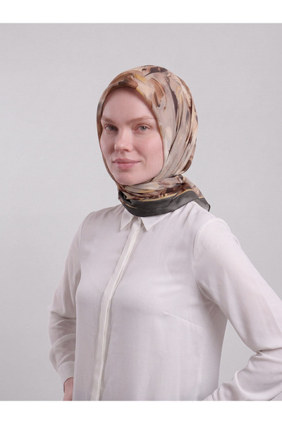 Ayshara Nevbahar Floral Point Patterned Double-Sided Scarf - Tan Brown