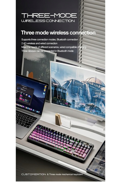 NO BRAND Tastatură Attack Shark X98PRO fără fir, cu dispunere full-size, roz