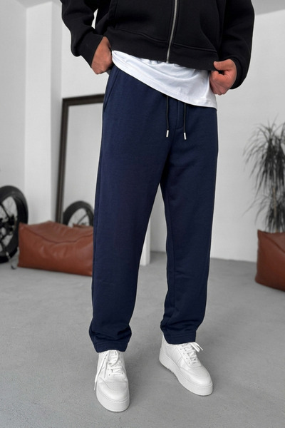 STRAVON Erkek Lacivert Kışlık Baggy Fit Rahat Kesim Beli Bağcıklı Yan Cepli Ö...