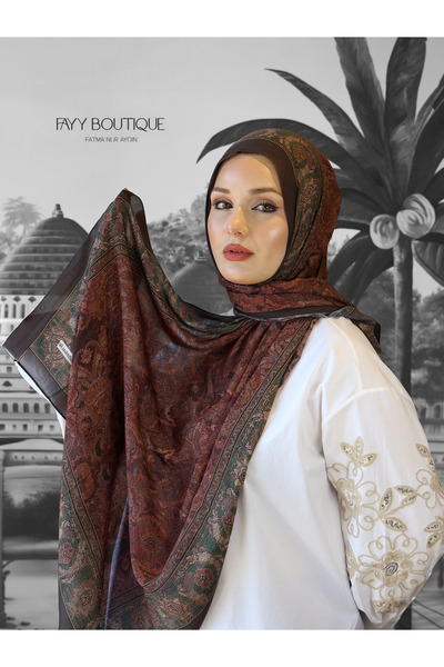 LuvenSara شال حريري بنقشة بيزلي - بألوان بنية