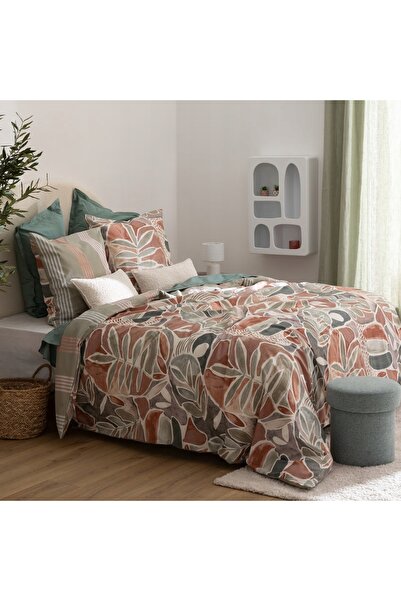Atmosphera Set lenjerie de pat Alvaro 240x220cm flori verzi 63x63 cm nasturi ...