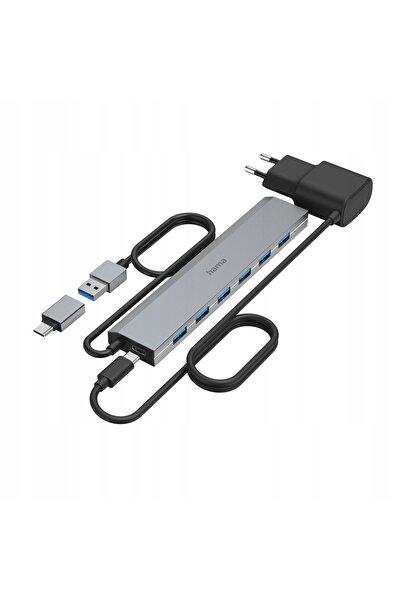 Hama Hub USB 3.2 Gen 1, 5 Gbit/s, adaptor de alimentare USB-C, 7 porturi