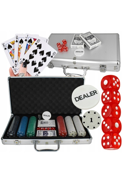 NO BRAND Set de poker Texas mare 300 jetoane 2 pachete de cărți 5 zaruri + Cu...
